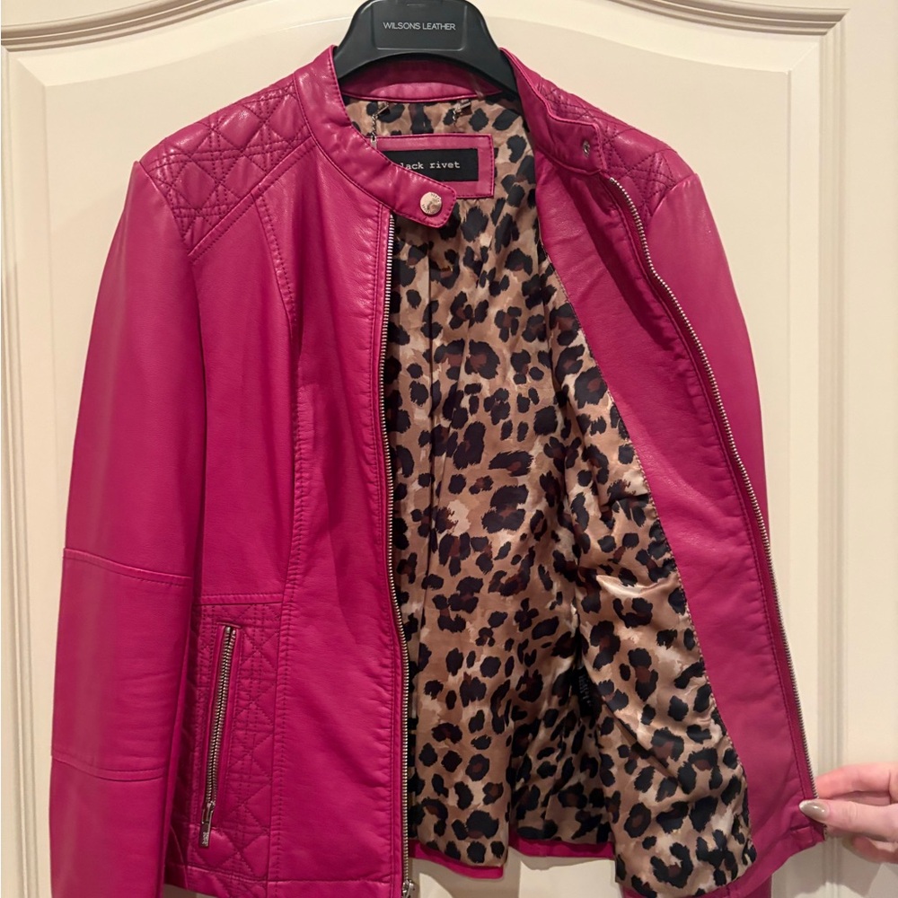 Black Rivet Fuchsia Leather Jacket - Picture 4 of 6